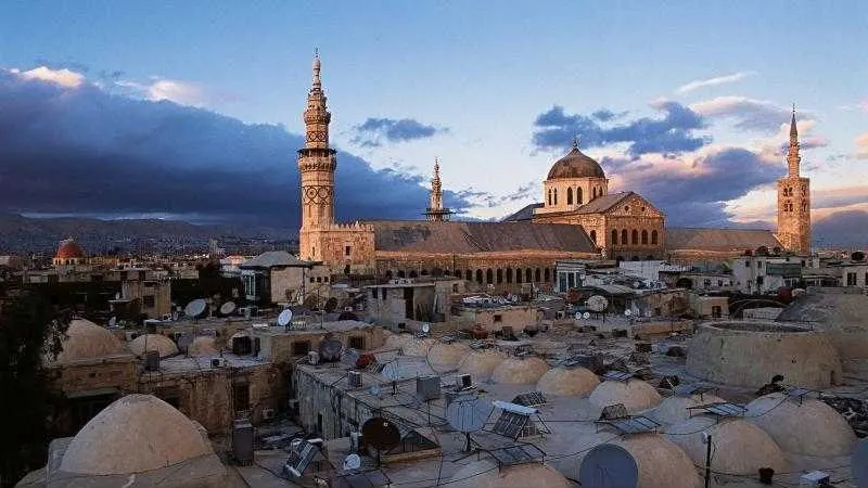 Old Damascus and the Umayyad Mosque at golden hour