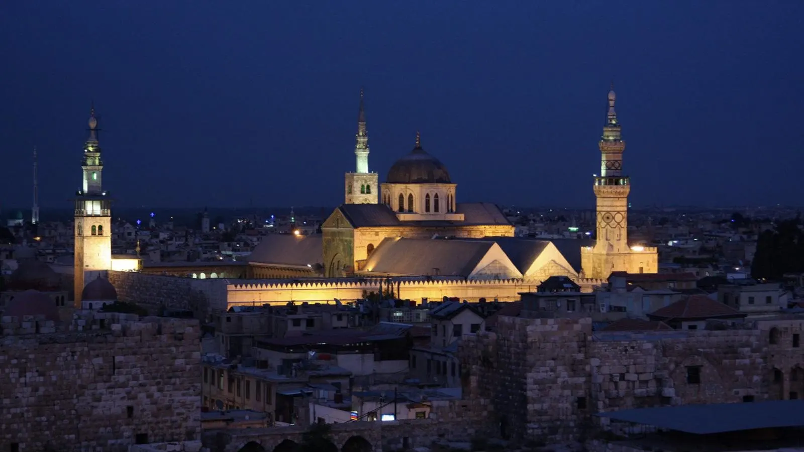 The Umayyad Mosque in Damascus at night